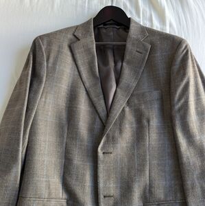 👔RALPH LAUREN Men's Brown-Blue Tartan Blazer, EUC! 42R